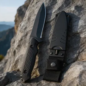 Full-Tang Tactical Fixed Blade Knife with Sheath – 3.54" Steel Blade 50° Edge Angle, Diamond Textured Ergonomic Handle, Military-Grade Nylon Sheath for Outdoor Camping Survival