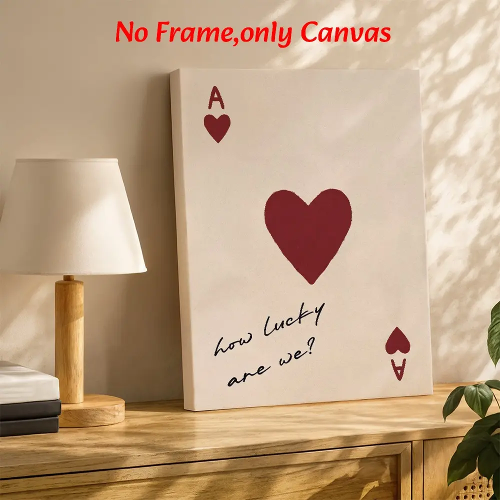 Modern Wall Art, Ace Of Hearts Love Quote Poster, Minimalist Handwritten Style Printing, Red And Beige Canvas Decoration, Room Decor, Hallway & Vanity Area Aesthetic, Perfect Gift For Lovers, Unframed.