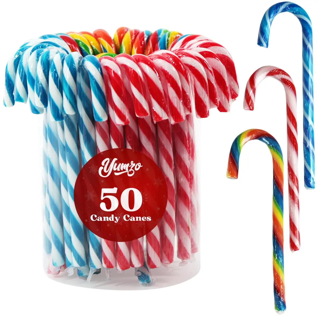 Christmas Candy Canes Tutti Frutti, Blue/White Peppermint, Red and White Cherry Mix Flavors - Bulk Candy Canes Individually Wrapped for Family Holiday Indulgement, Candy Cane Gift Set