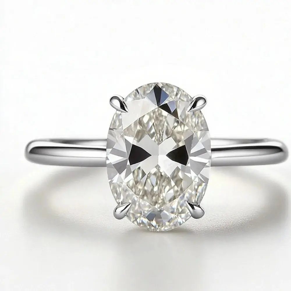2026 New Romantic Women's 20g Crystal-Plated 4-Claw Setting Oval Diamond Sapphire Moissanite Cluster Ring - Adjustable Queen-Inspired Ring for Women's Wedding & Engagement