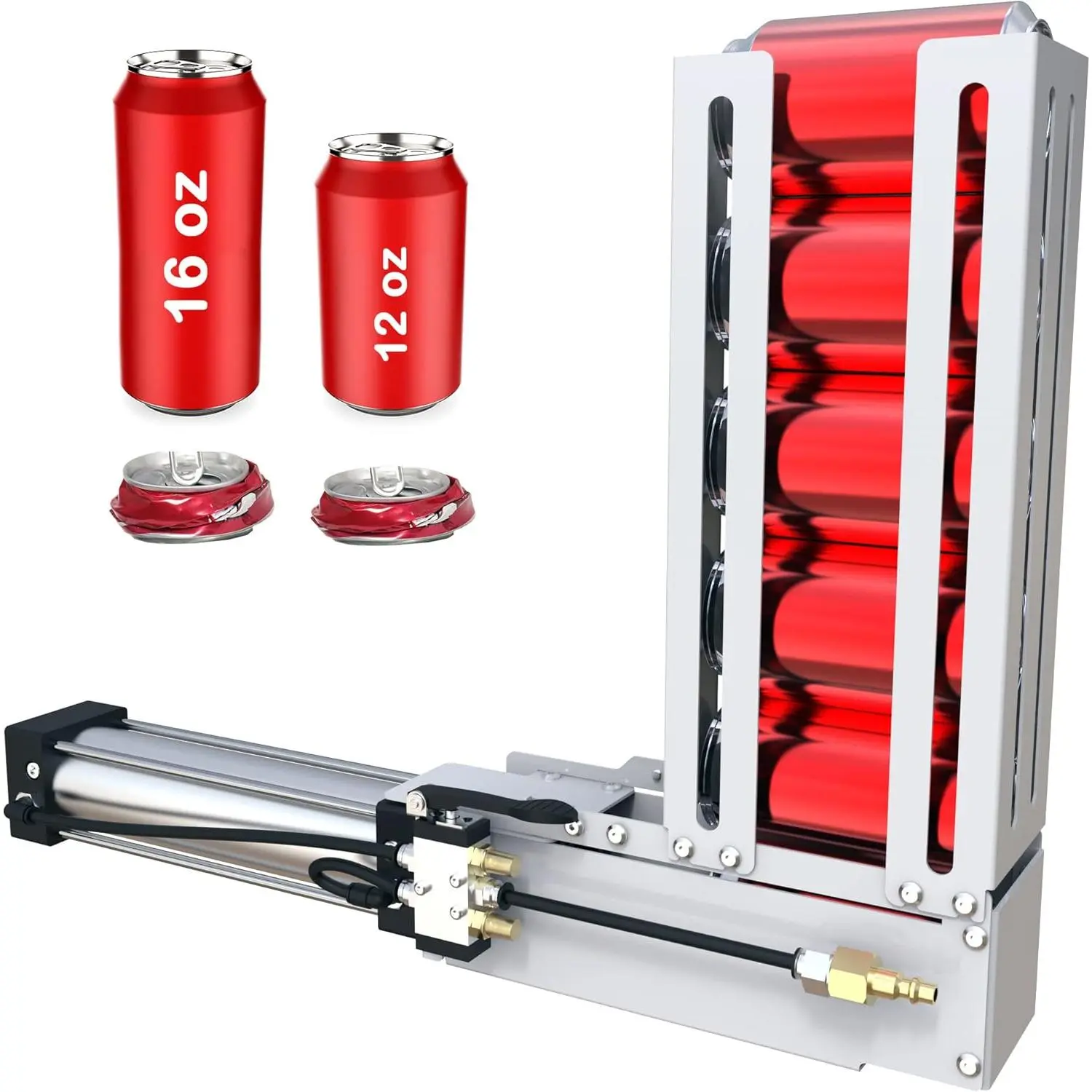 Heavy Duty Pneumatic Can Crusher, Steel Frame & Aluminium Kitchen Utensil, Countertop-Mounted, 6-Can Modular Multi-Load Design, Fast-Crush Recycling Tool