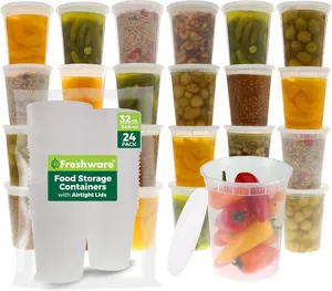Freshware 32oz Food Storage Containers (24 Pack) | Leakproof Deli Containers with Lids for Meal Prep, Soup & Slime | BPA-Free, Microwave, Freezer & Dishwasher Safe