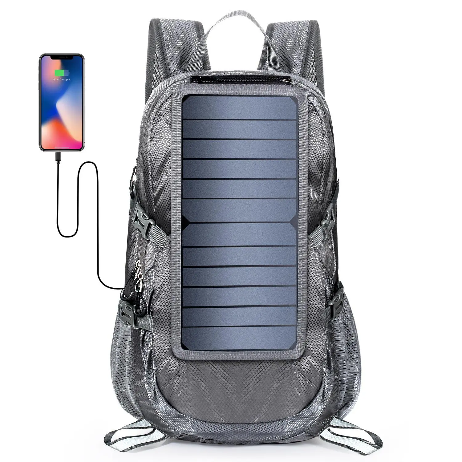 Solar Charging Backpack, Foldable Solid Hiking Daypack with Built-in Solar Panel for Outdoor Day Trips, Solar Powered, The Backpack