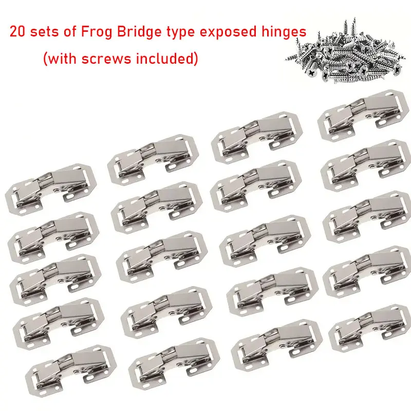 20 sets of Frog bridge-shaped hidden cabinet door hinges, frameless cabinet door hinges, surface-mounted cabinet door hinges, Adjustable door hinge, hinged cabinet slot cabinet door furniture buffer hinges (with screws provided)