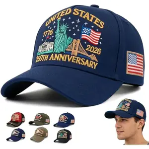 250th Anniversary USA Hat, Adjustable Embroidered Patriotic Retro Washed Baseball Caps