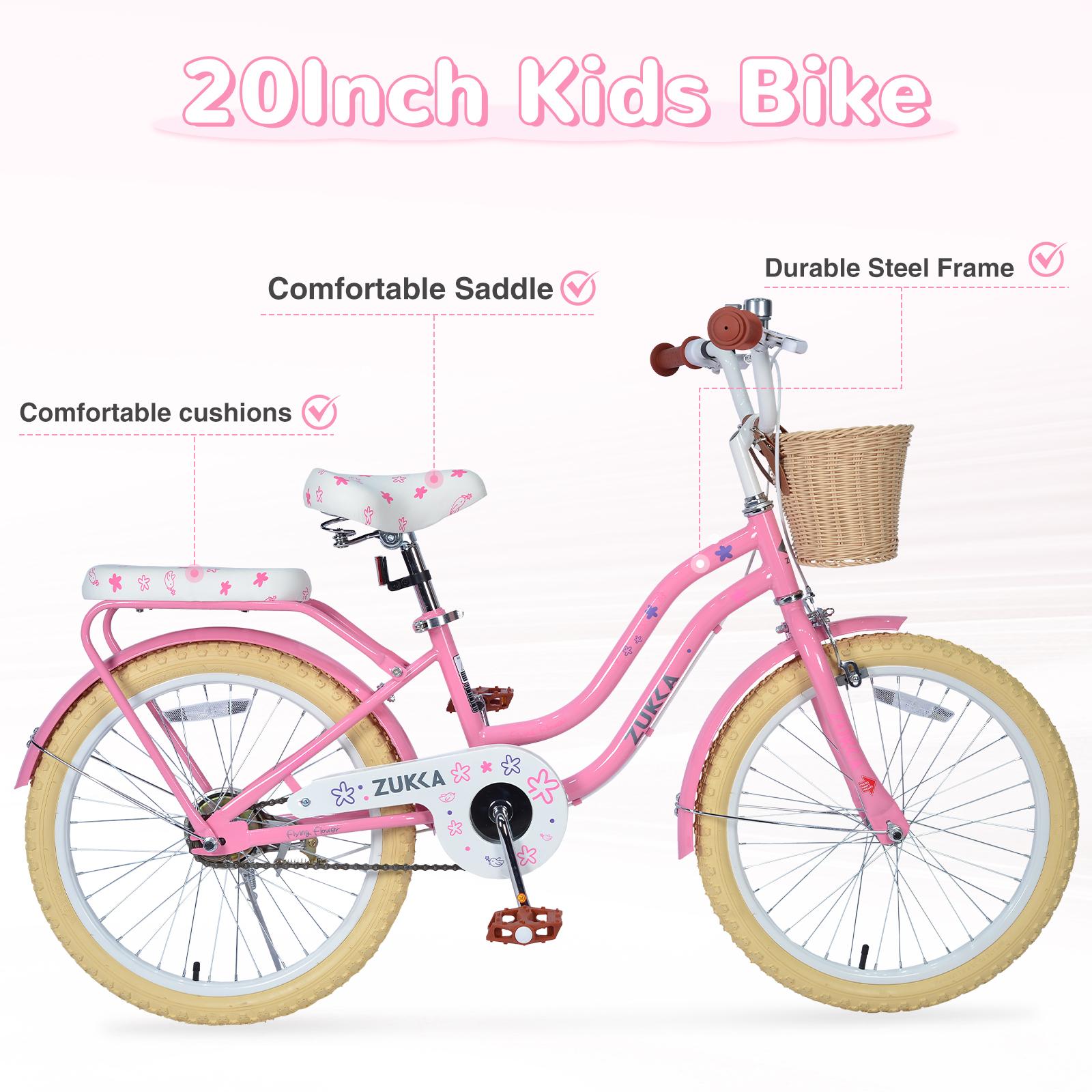 20" Kids Bike for Ages 7-10 with Adjustable Seat & Height，Multiple Colors outdoor bike with Durable Steel Frame + Front Caliper & Rear Band Brakes for Safe Stopping | Chain Guard,Waterproof Woven Basket | Comfortable Saddle,ideal for Outdoor Riding