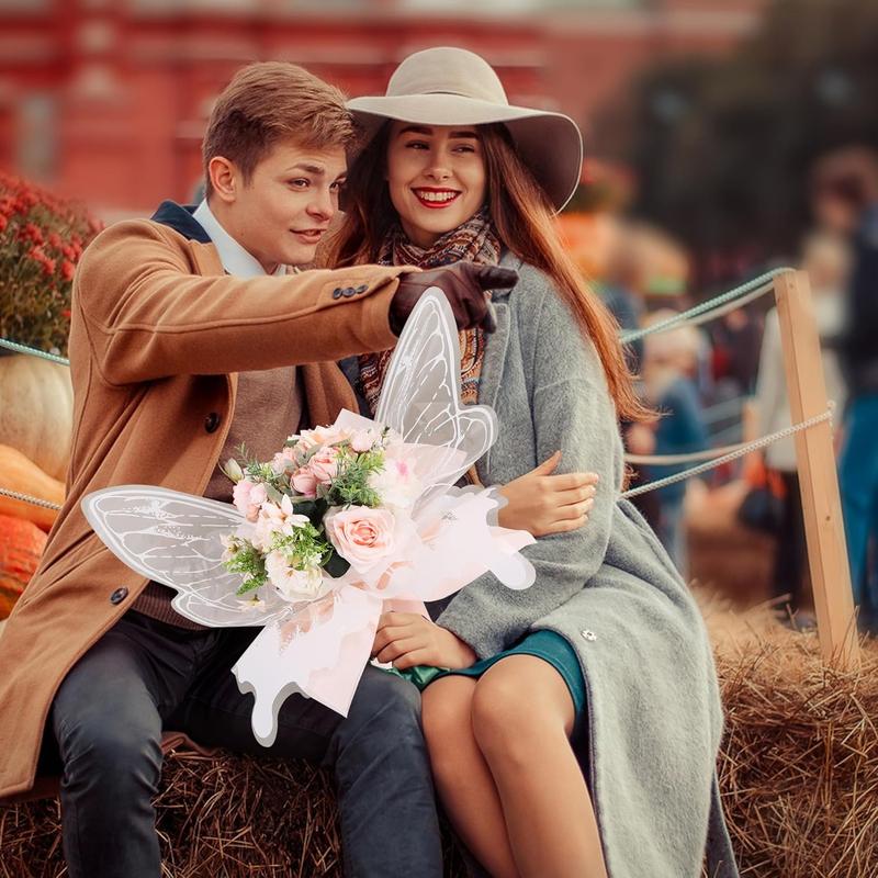 40 Pcs White Butterfly Floral Wrapping Paper, 20 Sets of Waterproof Clear Flower Bouquet Wraps 20 x 22 Inch for Florist Supplies Wedding Graduation and Craft