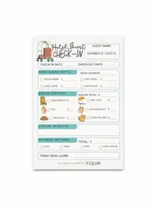 Hotel Guest Check in Playtime Pad.  5x7" Pretend plat notepad for kids