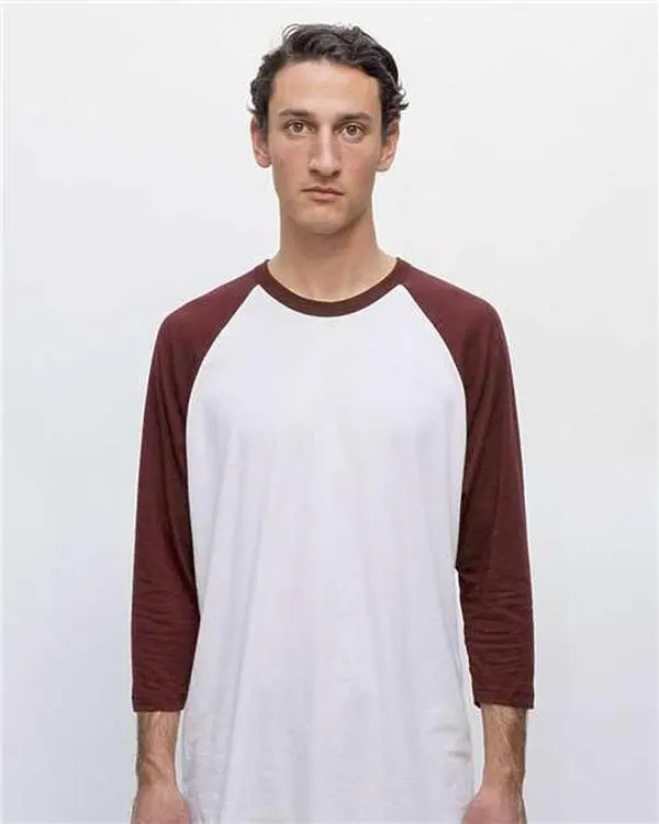Los Angeles Apparel FF53 USA-Made Three Quarter Sleeve Raglan Baseball T-Shirt