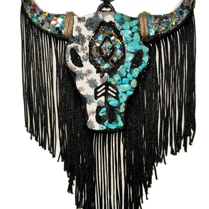Aztec Bull Car Freshie with TURQUOISE Stones and Fringe Eye Catcher for Cars or Small Spaces Car Fragrance
