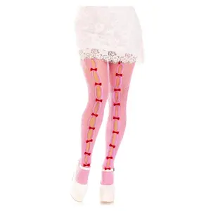 Leg Avenue Sweetheart Striped Net Tights with Keyhole and Mini Bow Detail