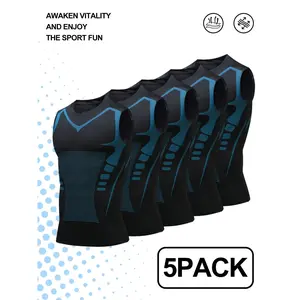Men's Compression Sleeveless Shirts 5-Pack – Quick Dry Stretch Patterned Workout Tanks for Gym & Athletic Training
