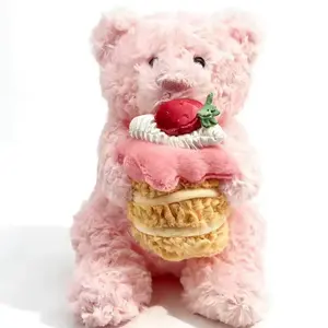 Pink Barcelona Cake Bear Plush Toy Ornament  Peach Birthday Cake Plush  Pink Bear Comfort Plush Birthday Gift