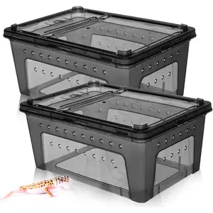 Hamiledyi 2PCS Reptile Feeding Box Snake Breeding Box Transparent Animal Habitat Cage Portable Plastic Turtle Transport Container for Bearded Dragon Lizard Spider Frog Scorpion Gecko 12.6 x 8.6 x 5.9