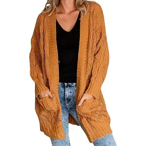 Imily Bela Womens Boho Open Front Cardigans Sweaters Plus Size Cable Knit Long Sleeve Oversized Cloak Outerwear with Pockets