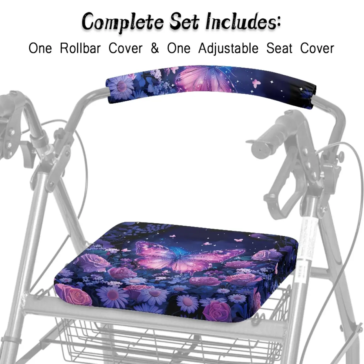 Rollator Walker Seat & Backrest Rollbar Covers Set - Durable Washable ， Tie-dye butterflies Rollator Accessories for Men Women Seniors - Stylish  Comfort Upgrade for Indoor Home Outdoor Errands Doctor Visits Park Walks