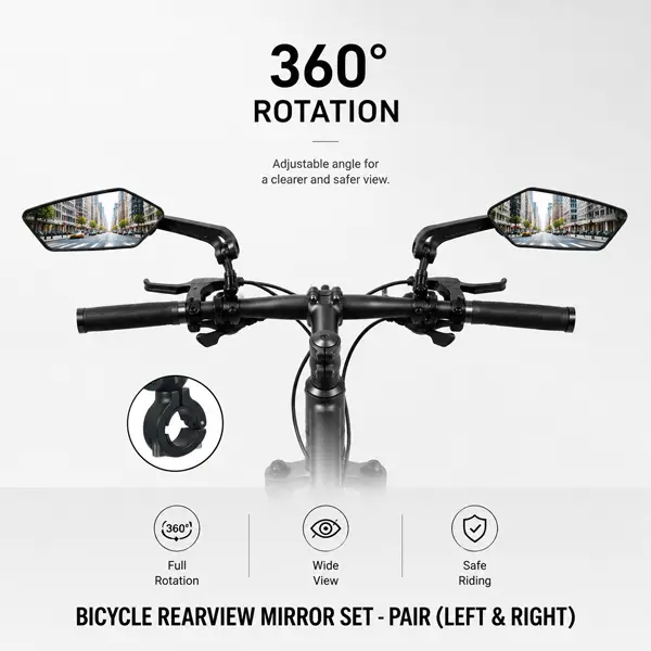 2-Pack HD Bike Rear-view Mirrors, 360° Rotatable Wide-Angle Handlebar Mirror Set for MTB Road Bike E-Bike Scooter, Universal Fit 22-25mm