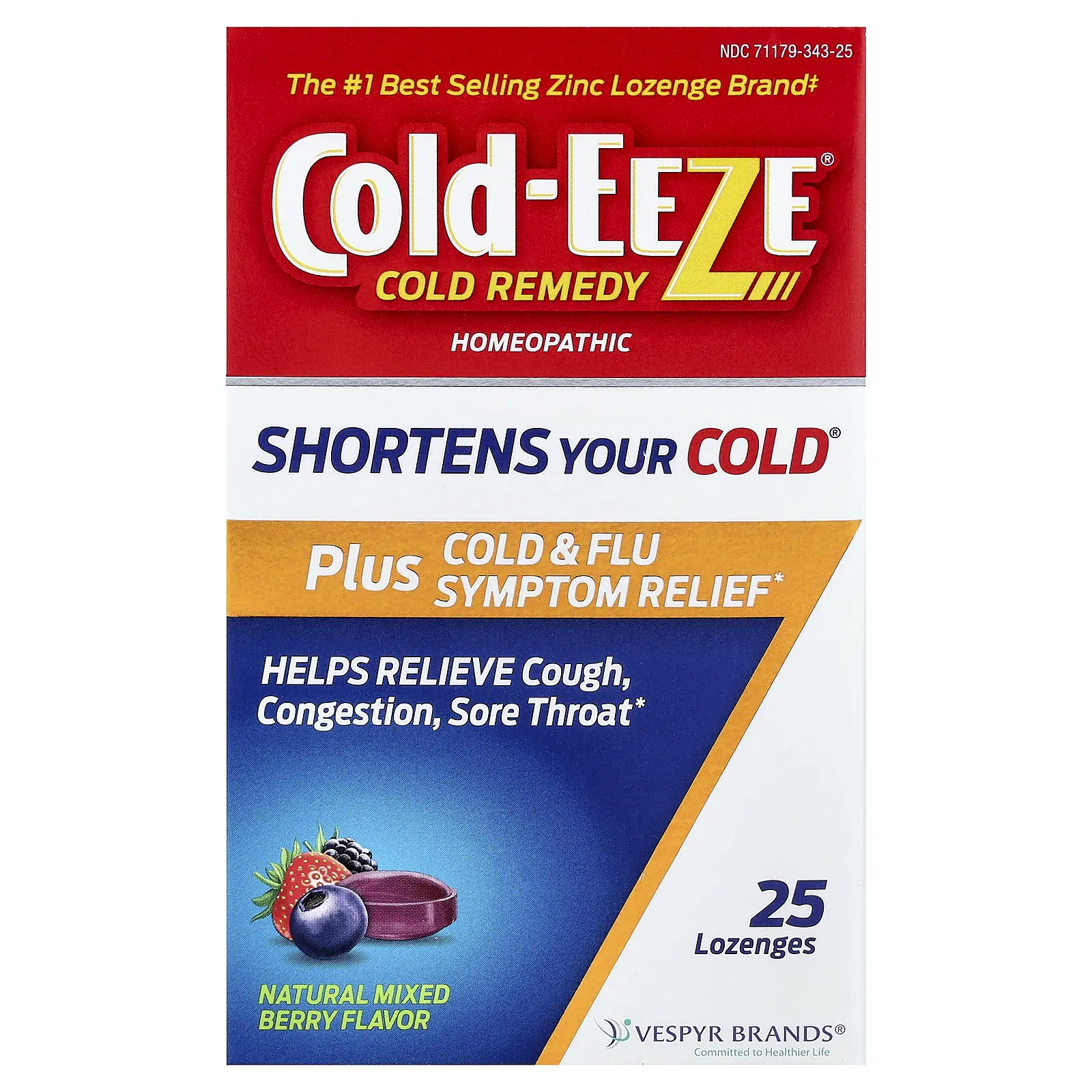 Cold Eeze Cold Remedy, Homeopathic Plus Cold & Flu Symptom Relief, Natural Mixed Berry, 25 Lozenges | HSA/FSA Eligible