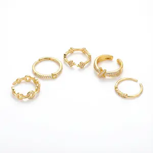 5 Pcs Gold Rings Set for Waterproof Tarnish Free Stainless Steel Stackable Rings, Adjustable Open Band Minimalist Dainty Rings, Clean Girl Aesthetic Gift Box for Her