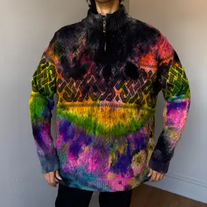 Men’s XXL black rainbow 1/4” zip up sweater Irish knit cardigan