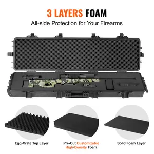 Rifle Case, Hard Case with 3-Layer Fully Protective Foam, 50inch Lockable Case with Wheels, IP67 Waterproof and Pressure-Proof, Suitable for Two Rifles Shotguns, Airsoft Gun