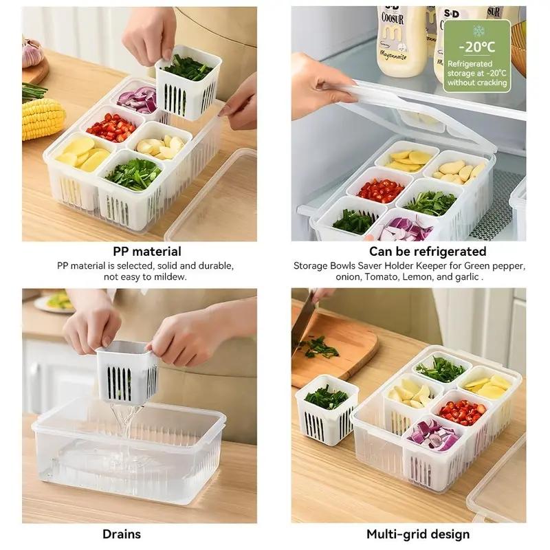 Refrigerator Food Storage Box, 1 Count Clear Food Storage Container with Lid, Reusable Kitchen Drainage Container, Home Organizer, Utensils, Stackable Fridge Organizer