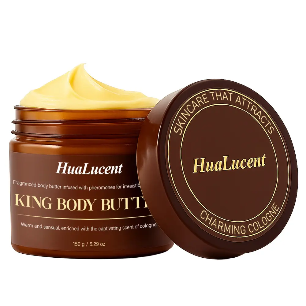 HuaLucent King Body Butter for Men, Charming Cologne Scent Infused with Pheromones, Moisturizing Body Cream with Shea Butter & Jojoba Oil, Long Lasting Fragrance Hydrate Dry Rough Skin, 150g