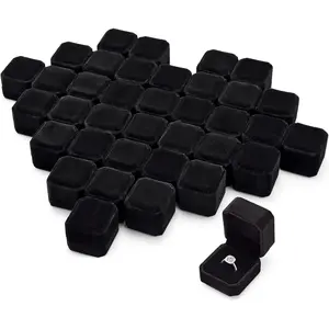 36 count  Ring Box for Wedding Ceremony Engagement  Boxes Packaging Display Ring Case Earring Storage Holder for Proposal Anniversary Birthday (Black)