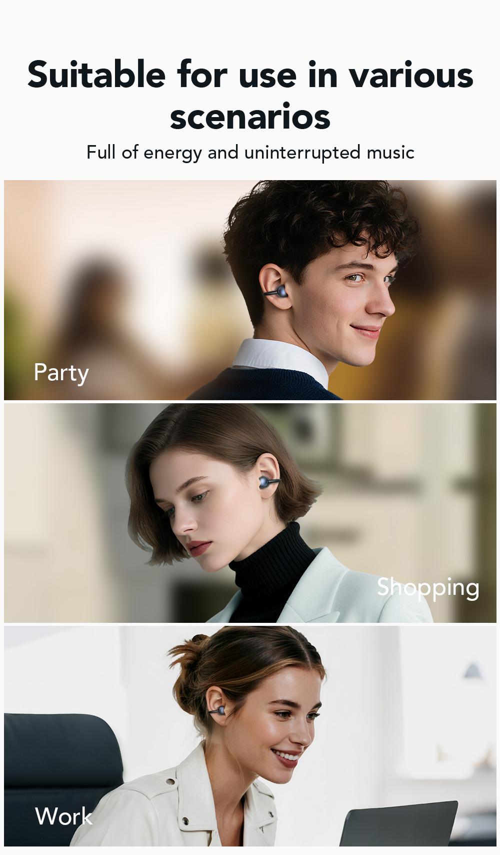 MINISO MS212 Clip-On Ear Headphones with Heart Rate Monitoring Wireless Audio Headphones for Music & Phone Calls, IPX5 Sport Waterproof & Sweatproof, with LCD Full Color Touch Screen, Bluetooth 6.0 Headsets, Heart Rate Health Management