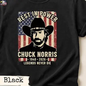 Rest In Power Western Legend Patriotic Cowboy Vintage Tribute Design | Chuck Norris T Shirt, Sweatshirt, Hoodie