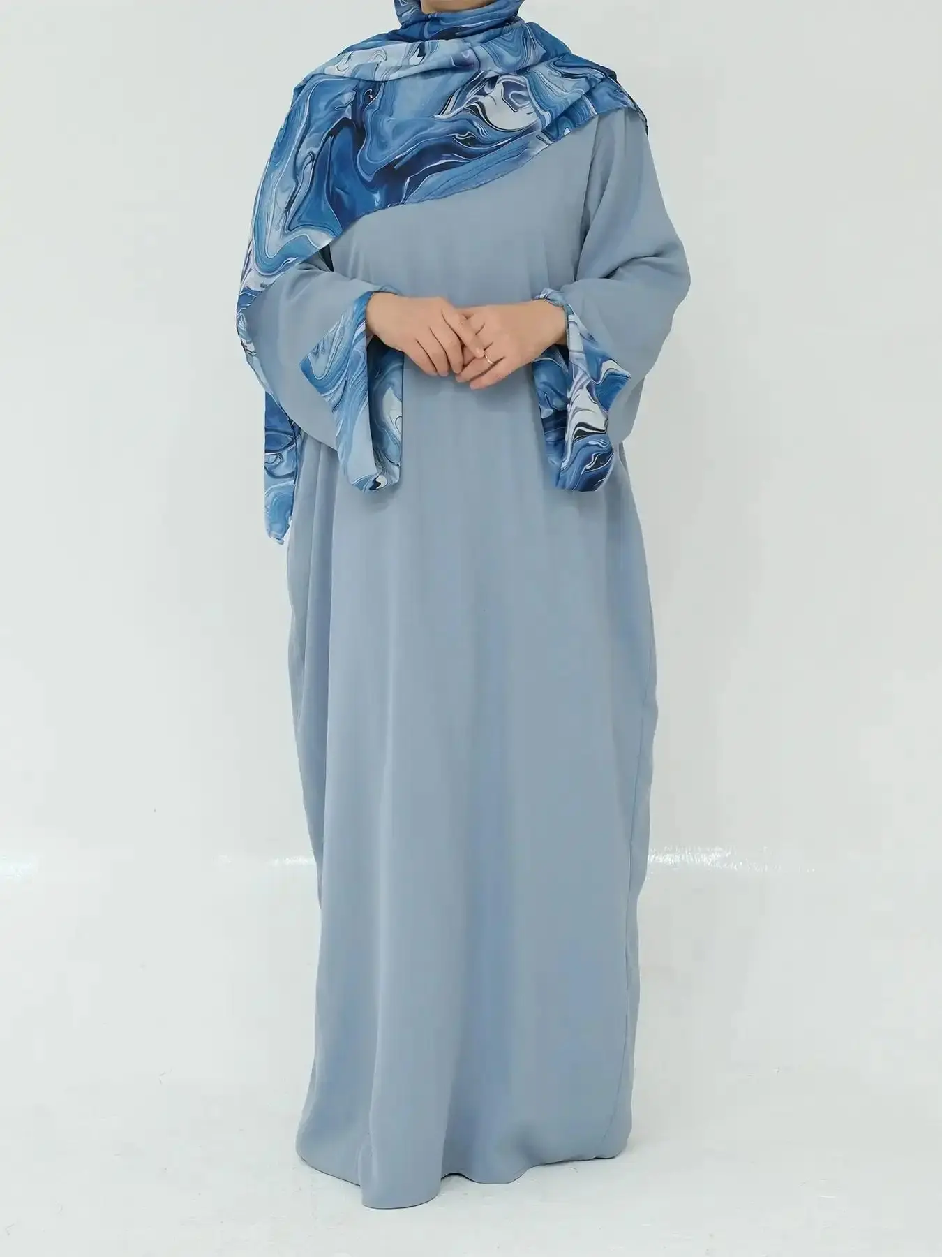 Women's Tie Dye Long Sleeve Dress with Hijab, Modest Casual Long Dress for Daily Wear, Ladies Islamic Clothing for All Seasons, Abaya Hijab Set, Modesty Muslim Clothing, Modest Muslim Outfits