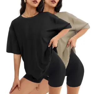 2 Pack Summer Basic Solid Oversized T Shirt Crewneck Comfy Casual Womenswear