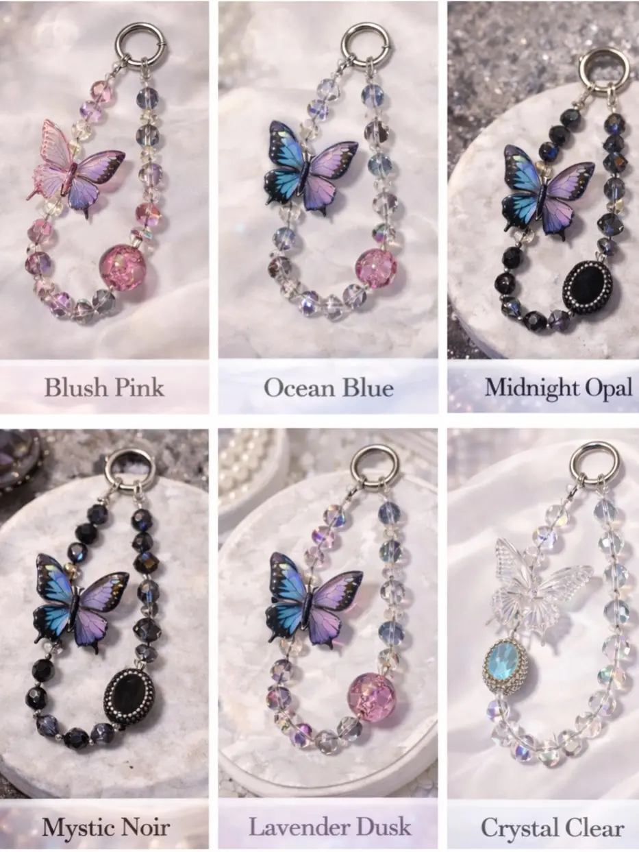 Crystal Butterfly Beaded Charm-bag, pendant & Mobile Phone wrist Lanyard Crystal Butterfly Beaded Charm-bag, pendant & Mobile Phone wrist Lanyard