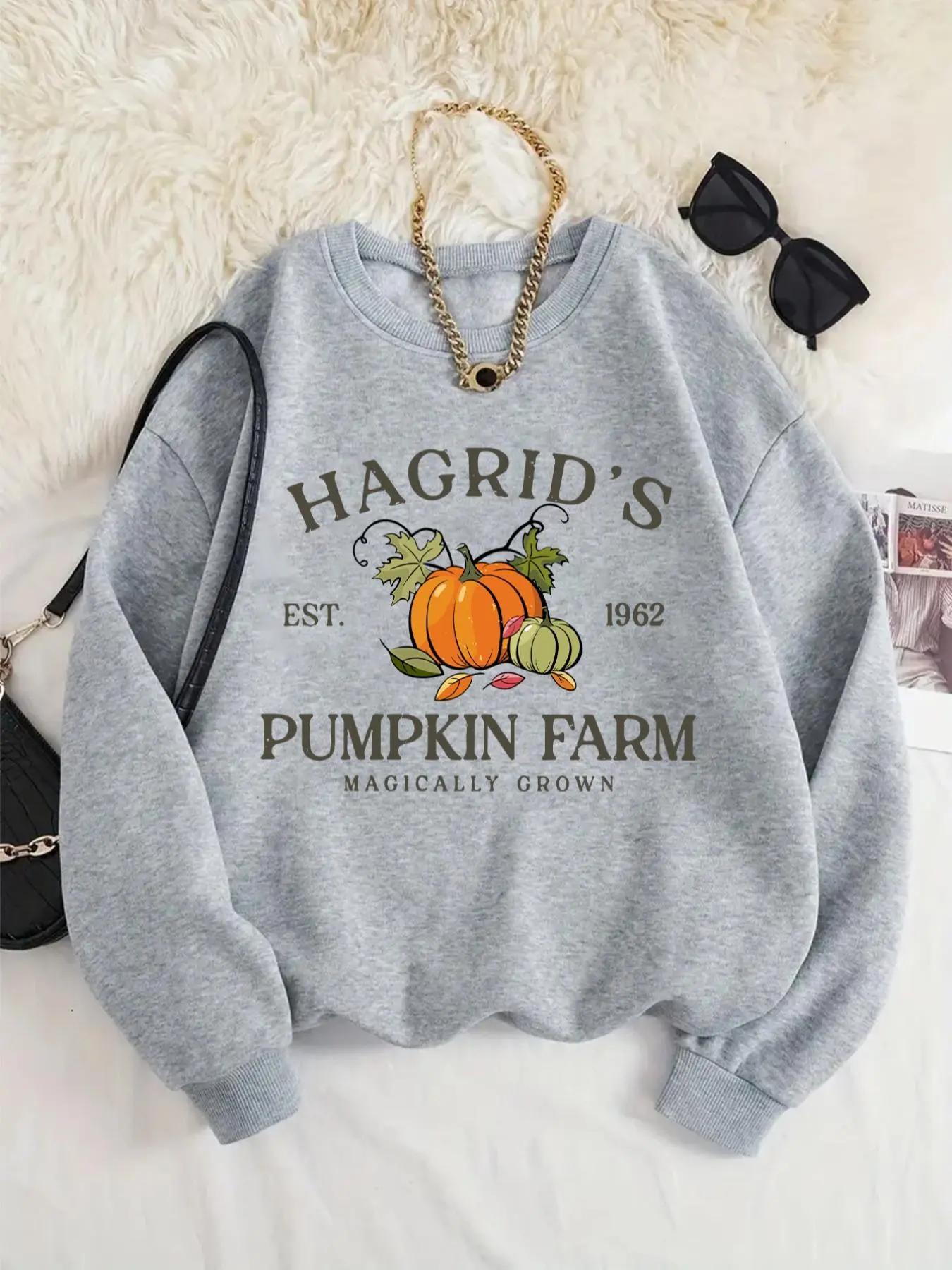 Women's Pumpkin & Letter Print Drop Shoulder Sweatshirt, Casual Long Sleeve Round Neck Pullover for Fall & Winter, Ladies Clothes for Daily Wear Womenswear