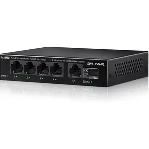 5 Port 2.5Gb Ethernet  Unmanaged Network  Ethernet Splitter | 5 x 2.5 Gigabit | 1 x 10G SFP+ | Multigig  10-100-1000Mbps | 45G Bandwidth | Fanless Metal Internet