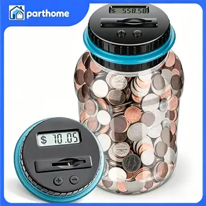 Automatic Counting Digital Piggy Bank, 1.8L Capacity, LCD Display, ABS Construction, US Coin-Compatible, Home Supplies & Decor Coin Jar for Kids