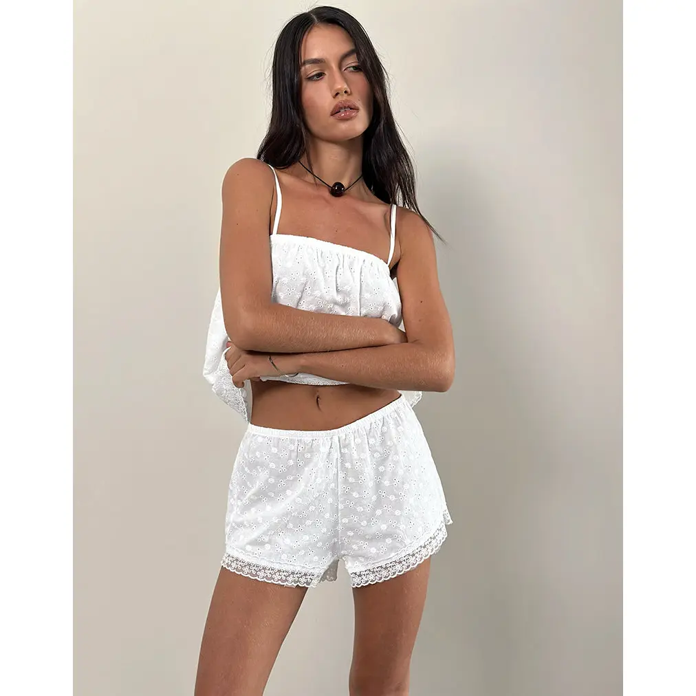 Charada Lace Trim Bloomer Short in Broderie Ivory