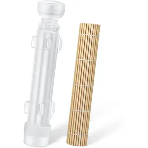 Sushi Roller Bazooka 11.8 Inches Translucent White Durable Rice Maker Machine Mold with Bamboo Mat for Easy Sushi Cooking Compact Design Eco-Friendly & Safe Utensils