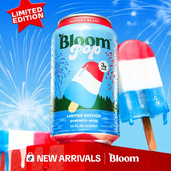 Rocket Blast - Bloom Pop - Limited Time Flavor - Prebiotic Soda 12 Pack, 12oz Cans - Prebiotic Soda for Gut Health, Low Calorie Soda, No Caffeine, Healthy Soft Drink Alternative Beverage