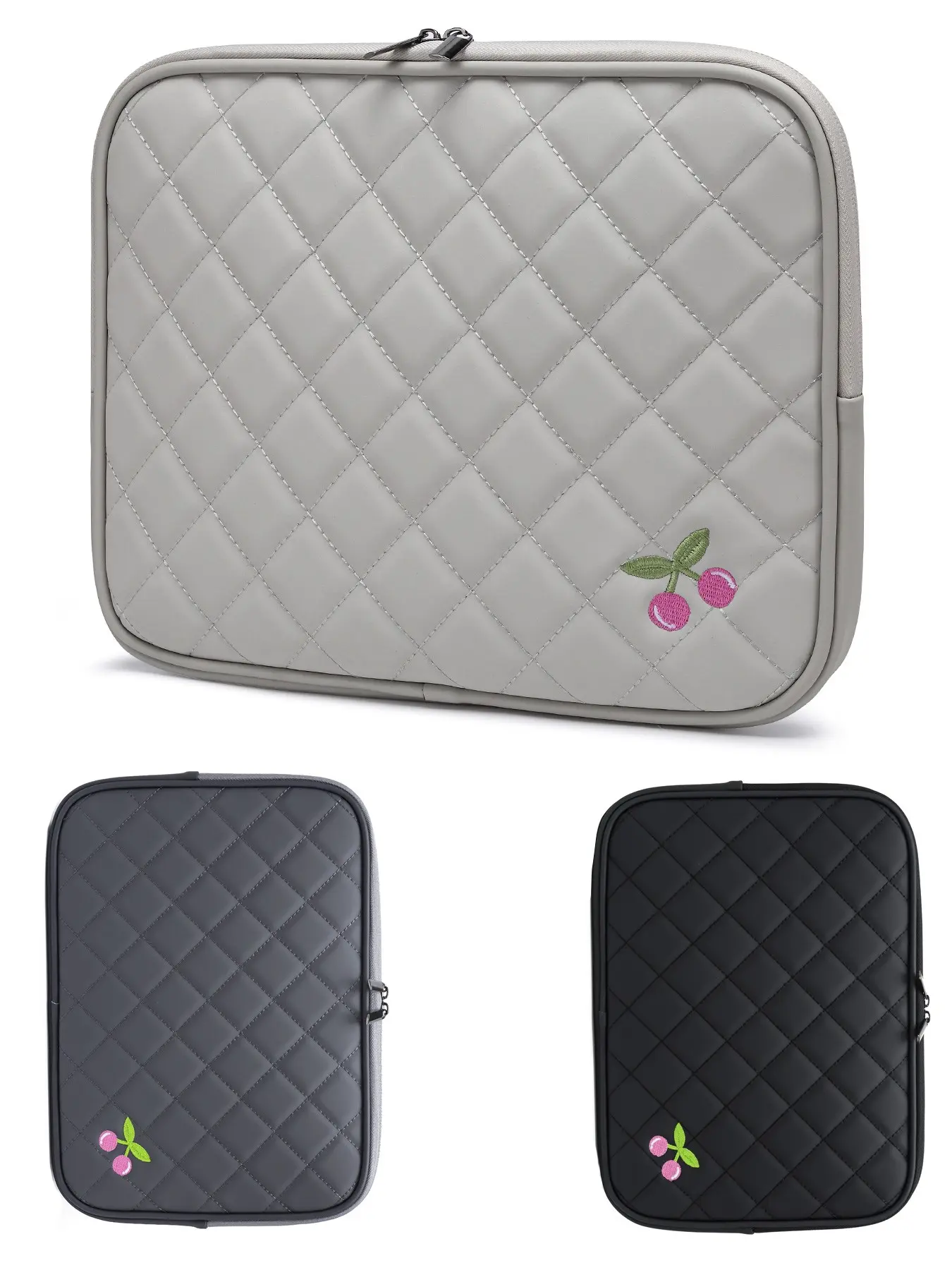 Cute Cherry Embroidery Quilted, Durable Tablet Sleeve, Tablet Bag for 8-11 Inch iPad Sleeve Travel Pouch Fits iPad Pro 11 Inch M4/ 10th Generation 10.9/ Air 11" 5/4/3 10.9", Tab S8/S9 Padded Carrying Case, Tablet Protective Cover