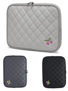 Cute Cherry Embroidery Quilted Tablet Sleeve Bag for 8-11 Inch Tablet Sleeve iPad Sleeve 11 inch Travel Pouch Fits iPad Pro 11 Inch M4/ 10th Generation 10.9 9/8th Gen 10.2/ Air 11" 5/4/3 10.9"/10.5" Pro 11 M2, Tab S8/S9 Padded Tablet Carrying Case