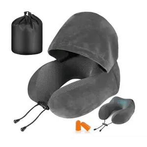 Travel Pillow, Neck Pillow for Travel with Hood for Airplane, Velvet Memory Foam Neck Pillow Adult Head & Neck Support, for Long Flights Plane, Office, Cars Sleeping & Rest AM0C6WQVJTM17