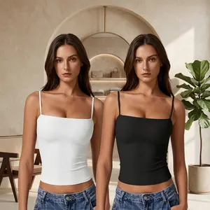 [2 Pieces] Women's Double Lined Basic Tank Top Adjustable Spaghetti Straps Sleeveless Camisole Shirts