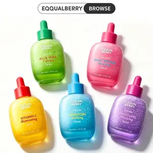 EQQUALBERRY Yellow Vitamin Brightening Serum + Purple Bakuchiol Plumping Serum + Pink Peptide Boosting Serum + Blue Hyaluronic Acid Volume Serum + Green Aloe PDRN Soothing Serum, 1.01 fl oz / 30mL Each