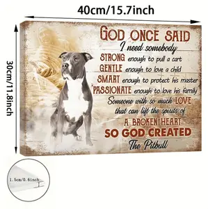 Vintage Pit Bull Canvas Art With Wooden Frame Ready To Hang For Home Decor