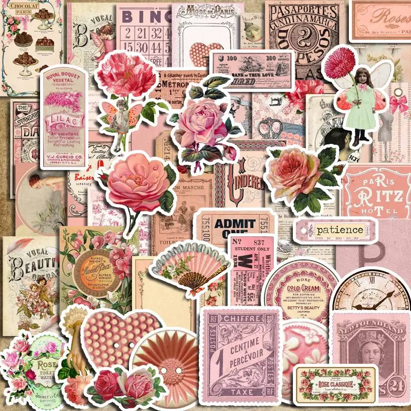 50pcs/Set Floral Series DIY Decor Paper Stickers, Aesthetic Anime Stickers, For Water Bottles, Skateboards, Notebooks, Laptop Decoration, Sustainability Valentine's Day Gift