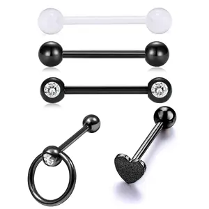 OIDEA 14G 316L Stainless Steel Body Piercing Barbell Set, 5PCS Body-Safe Piercing Jewelry with Cubic Zirconia Rhinestones for Tongue, Nipple