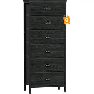 Tall Dresser with 6 Drawers,Vertical Bedside End Table & Chest for Bedroom,Black Storage Tower Dorm Nightstand with Fabric Drawer Organizer Unit Furniture in Living Room,Closet,Hallyway