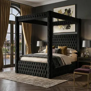 Seville Platform Canopy Bed with Poster Design, Bluetooth Speakers & USB Ports By FOA Gray Traditional Bed