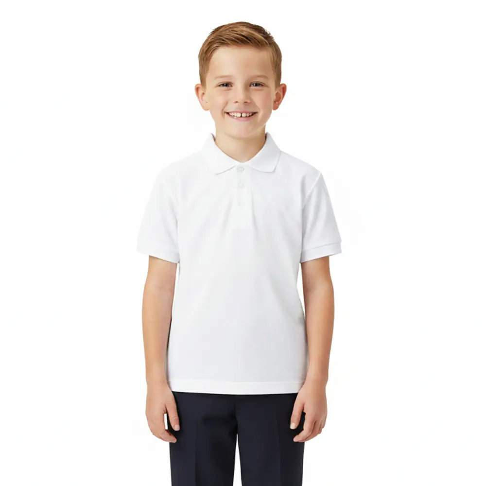 Boy's Premium Quality Pique Polo Uniform Shirt Short Sleeve White  5-18 BSU01